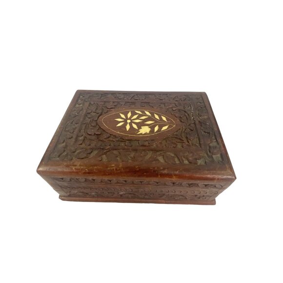 Handcrafted Wooden Jewelry Box With Intricate Inlay & Velvet Lining - Picture 1 of 10